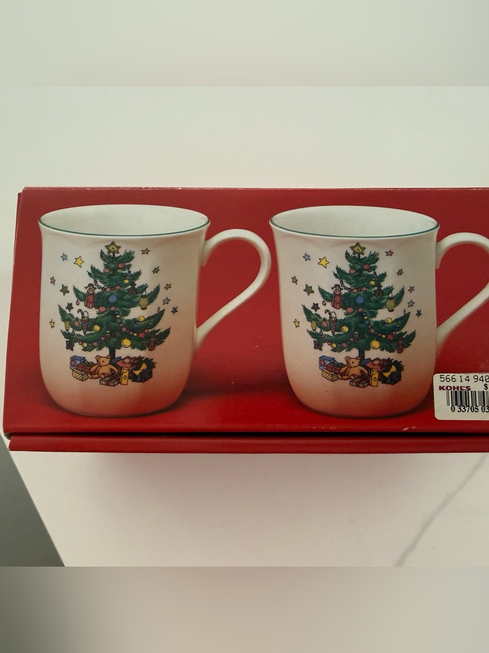 Nikko Ceramic Mugs with Green Christmas Tree Design - Set of 2